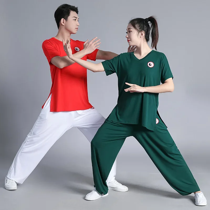 tai-chi-clothes-martial-art-uniform-kung-fu-dress-wushu-clothing-red-short-sleeve-women-and-men-unisex-kun-master-2023-new-style