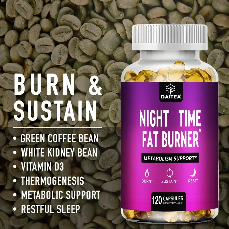 

Night Fat Burning Supplement - Effective Healthy Nutritional Supplement for Men & Women, Green Coffee Bean & White Kidney Bean