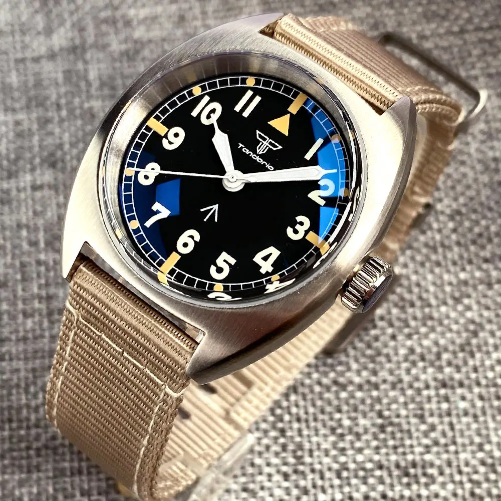 20ATM Diver Tandorio 36mm Japan NH35A PT5000 Automatic Men Watch Double Domed AR Sapphire Glass Black Dial Luminous Nylon Strap