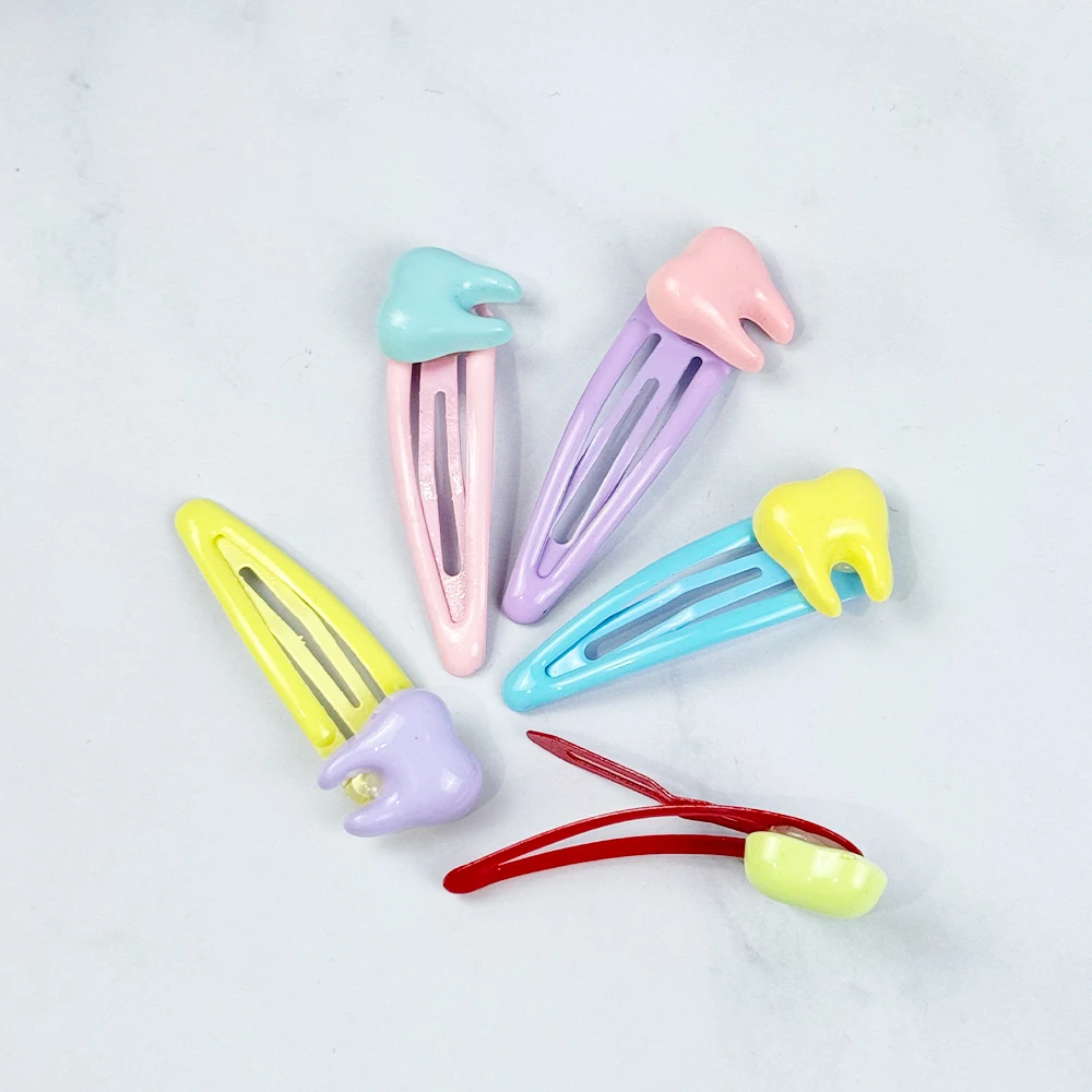 10팩 귀여운 치아 모양 헤어 클립 소녀용 치과 선물 액세서리 간단한 헤어 액세서리 어린이용