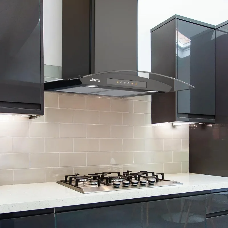 Black Range Hood 30 inch with Soft Touch Control 450 CFM Stove Vent Hood for Kitchen with 3 Speed Exhaust Fan Auto Shut 5