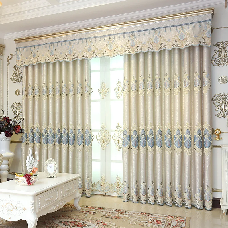 

European Luxury Curtains for Living Room Bedroom Blackout Korean Embroidered Jacquard Yarn Textured Elegant Custom