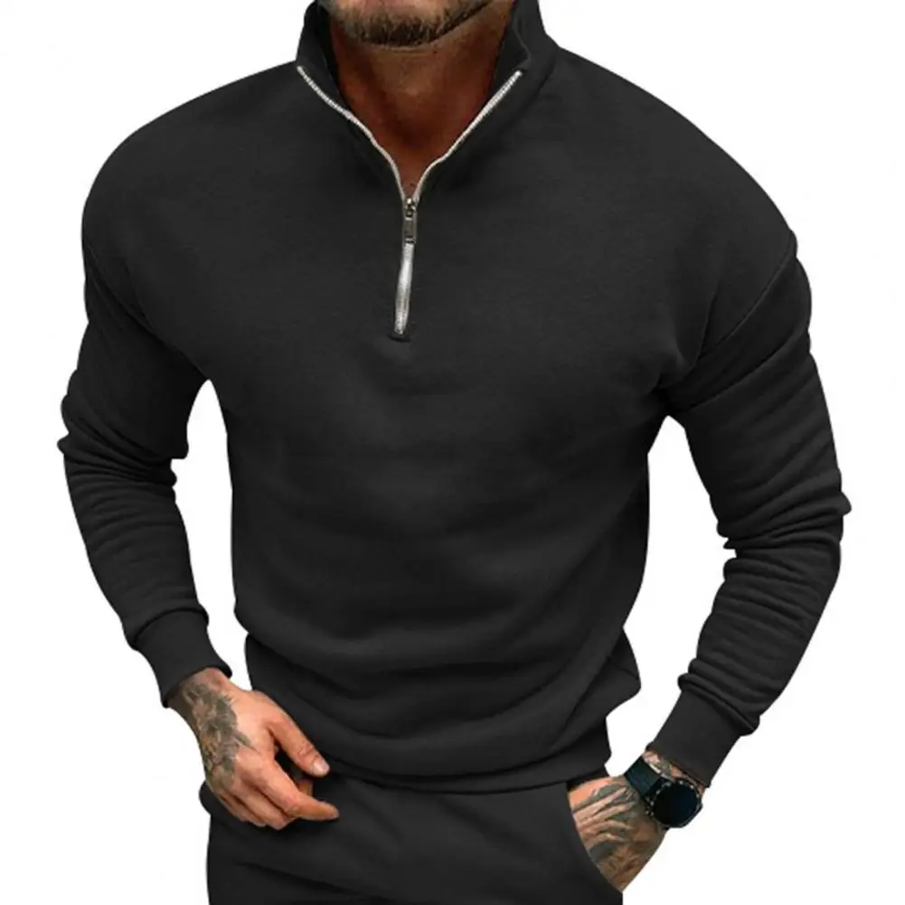 Men Sweater Zip Half-open Neckline Sweater Men's Stand Collar Zipper Pullover Warm Slim Fit Fall Winter Top with Neck Protection