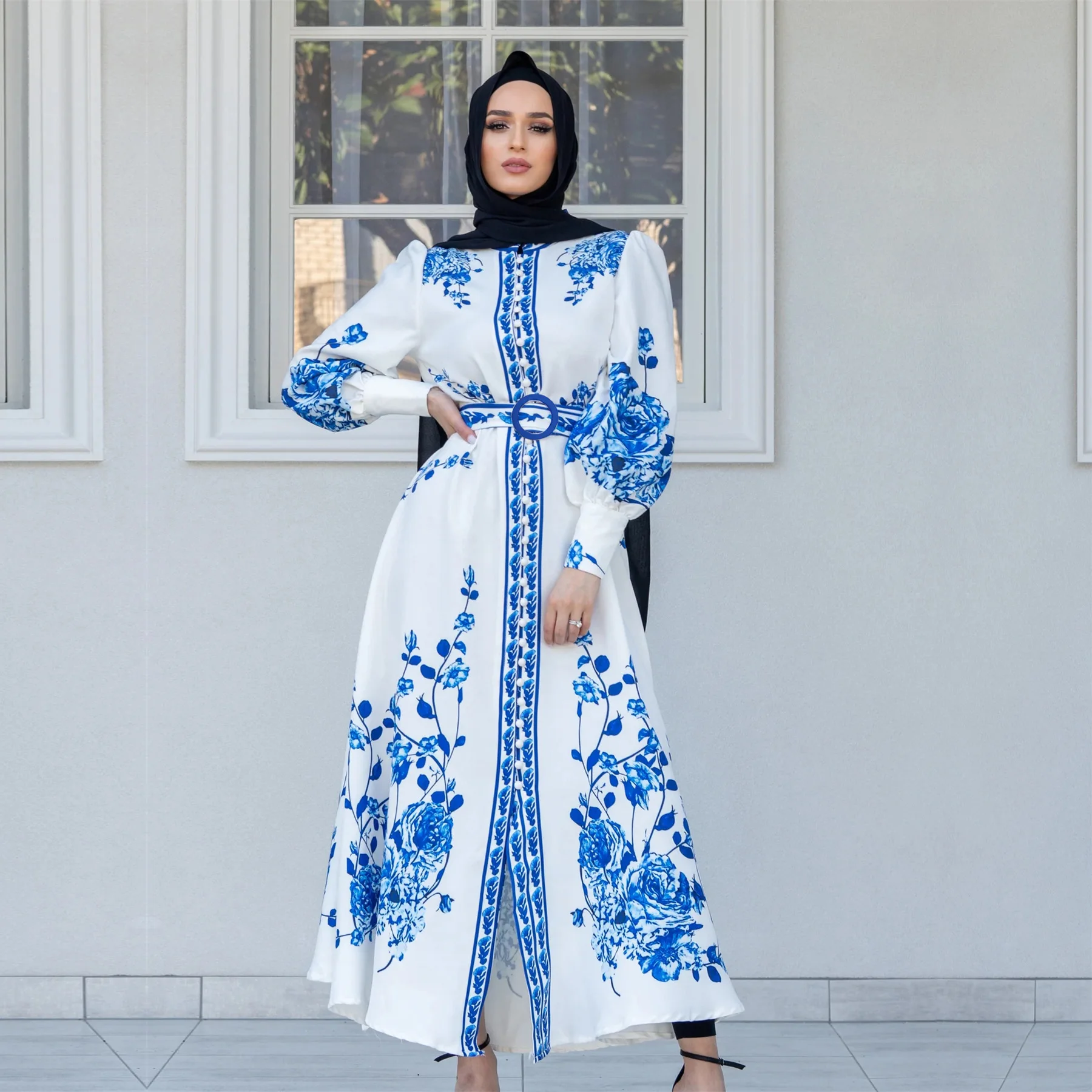 Muslim Hijab Abayas 2022 New Fashion Dress for Women White Print