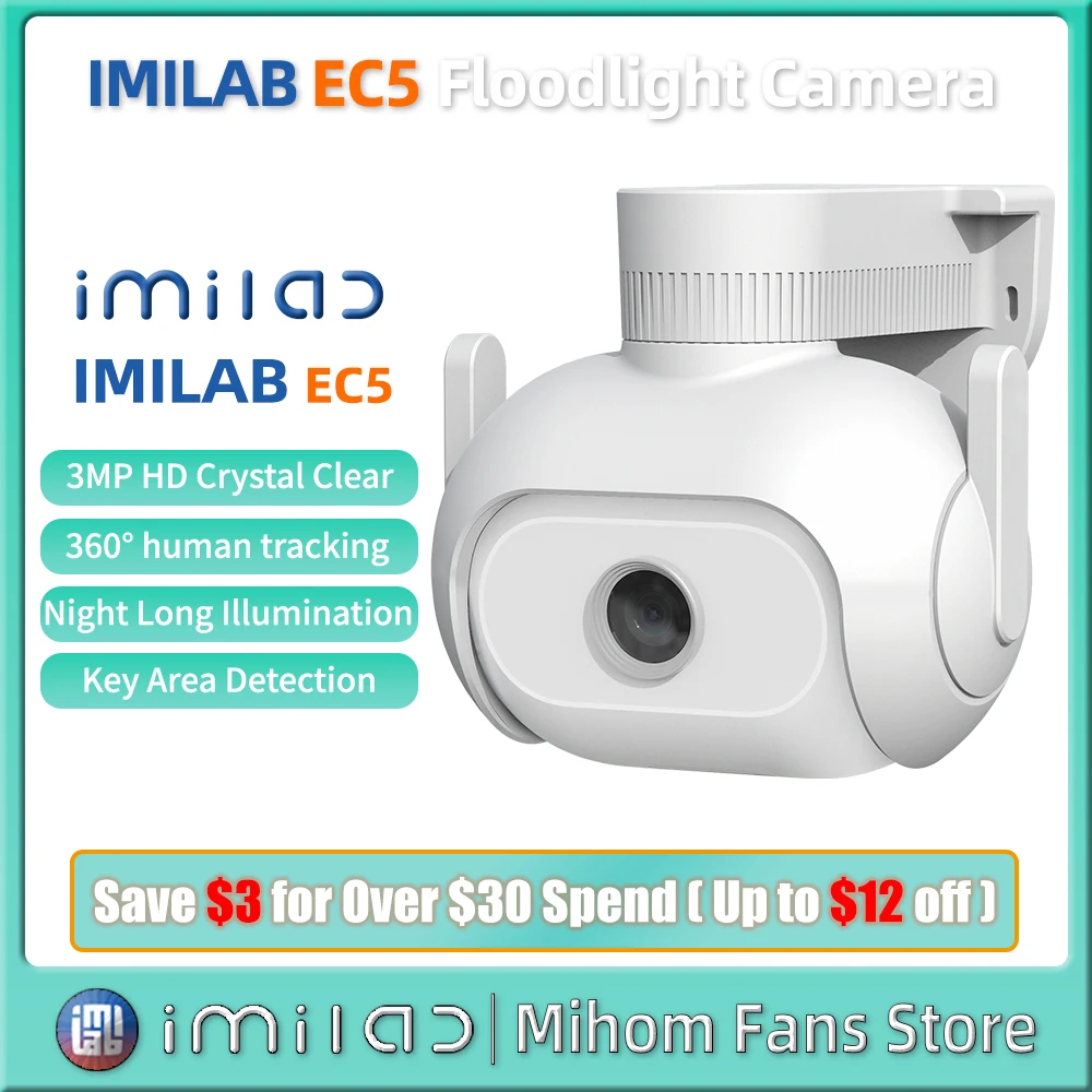 IMILAB EC5 투광 조명 카메라, 야외 와이파이 보안 비디오 감시 캠, IP 2K 컬러 야간 투시경, 360 ° 인간 추적 웹캠, 신제품