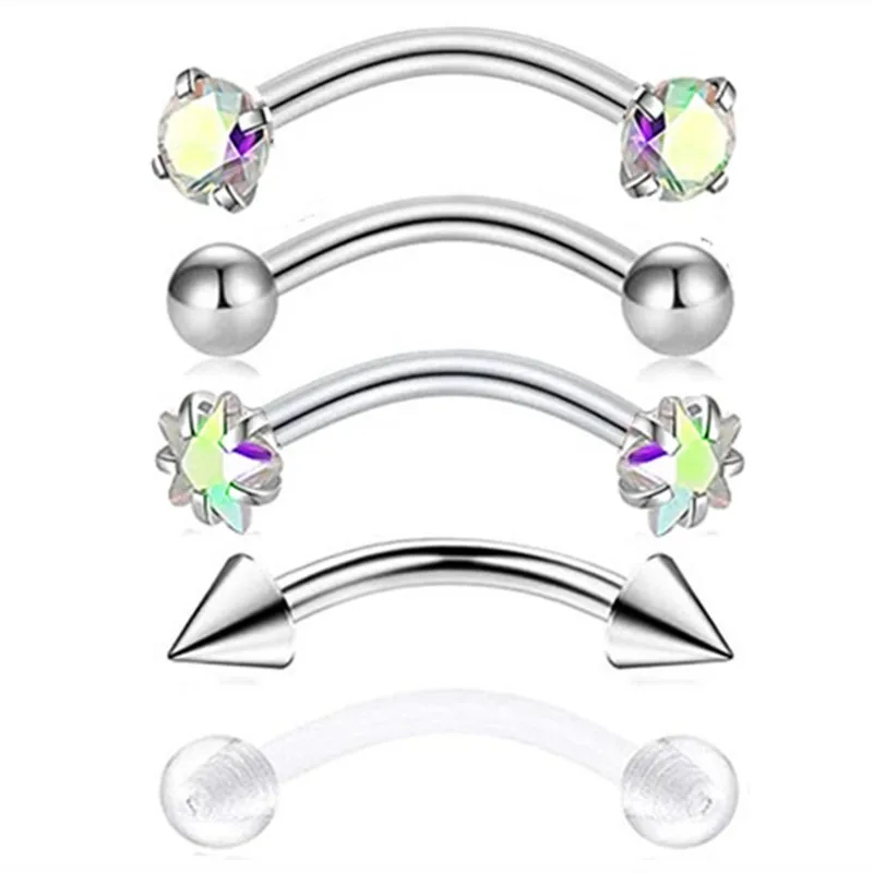 5-Piece Crystal Piercing Jewelry Set - Curved Barbells & Studs for Eyebrow, Rook, Tragus, Helix, and Cartilage