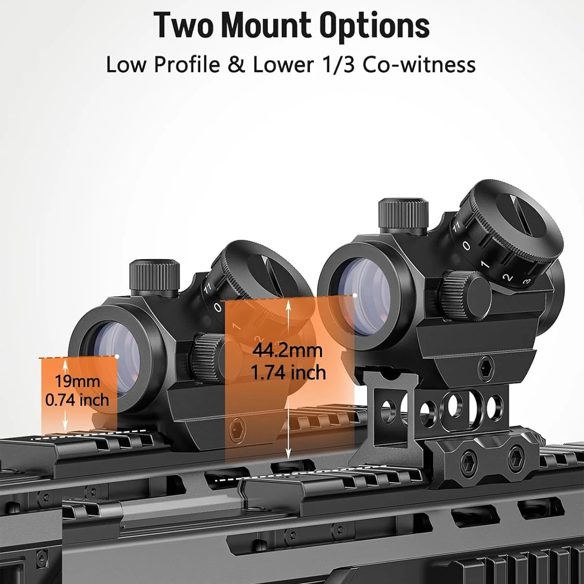 2MOA Red Dot Sight 1x25mm Reflex Sight Waterproof & Shockproof & Fog-Proof Red Dot Scope with 1 inch Riser Mount 2