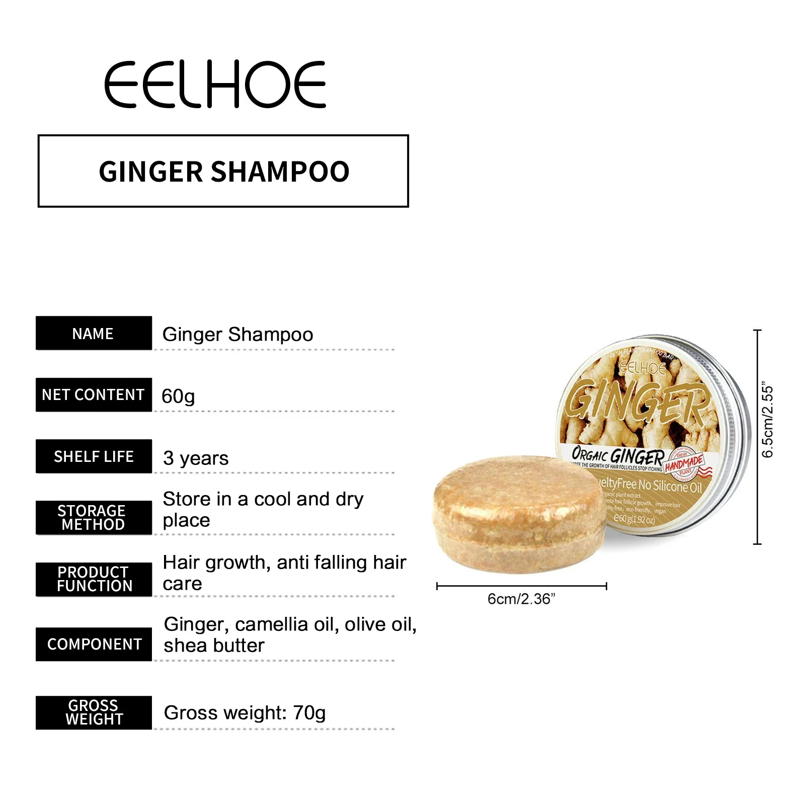 Description Picture 6 of itemSdatter EELHOE Hair Growth Soap Ginger Anti Hair Loss Frizzy Damage Repair Scalp Nourishing Handmade Ginger Shampoo Soap Free Sh
