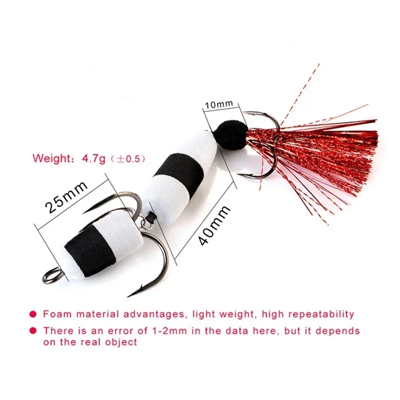 New polychrome Size Foam bait Bass Lure 4.5g Soft Fishing Luya Bait Density Foam Swim Baits with 2 Treble Hooks 2