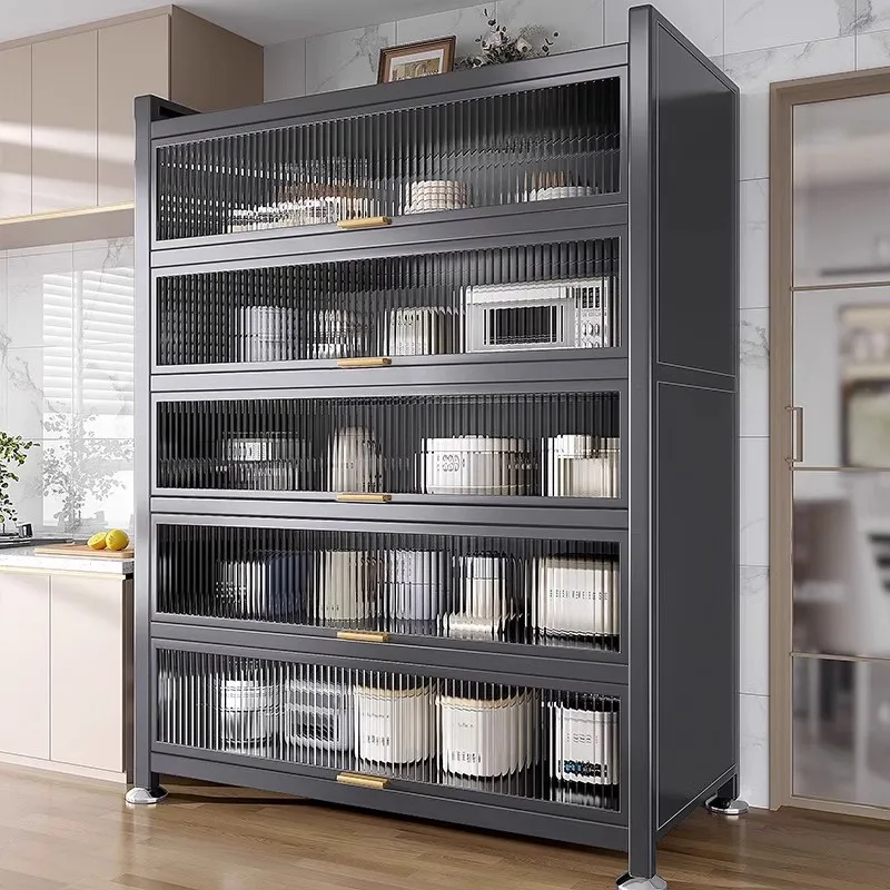 Sideboard Cabinet Locker Kitchen Shelf Floor Multi-Layer Home Living Room Microwave Oven with Door Storage Cabinet 5