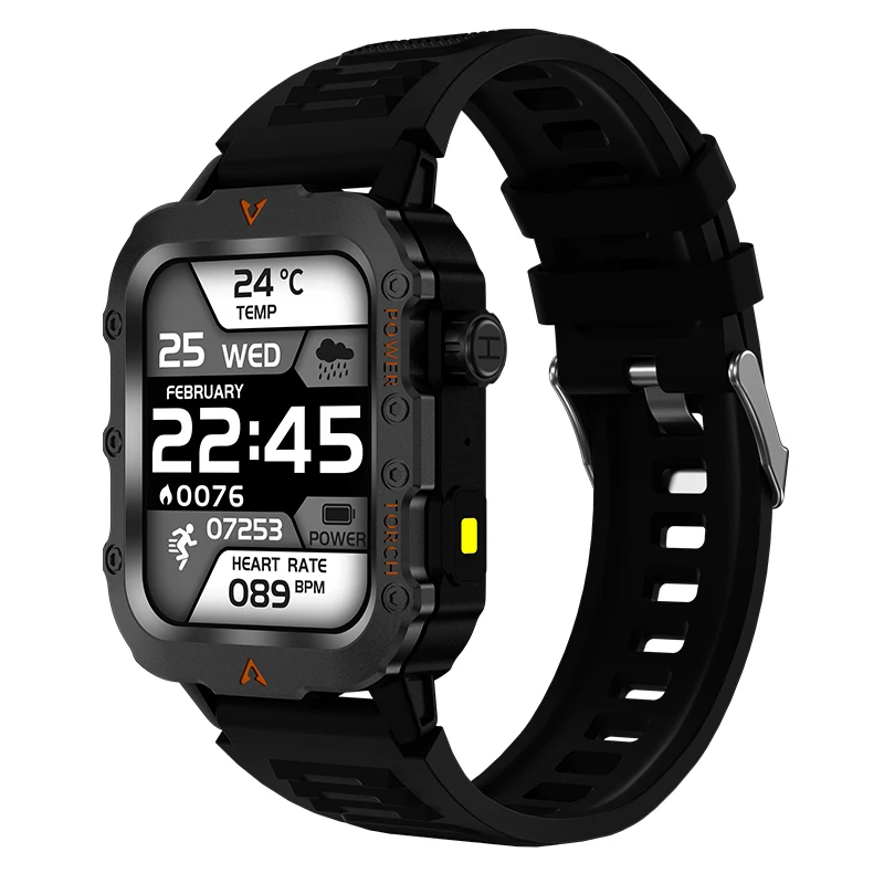 Taschenlampe, Smartwatch, Fitnessuhr, Gesundheitsmonitor, wasserdichte Smartwatch, Bluetooth-Anruffunktion, Sportuhr für Herren (iOS)_voghion.com