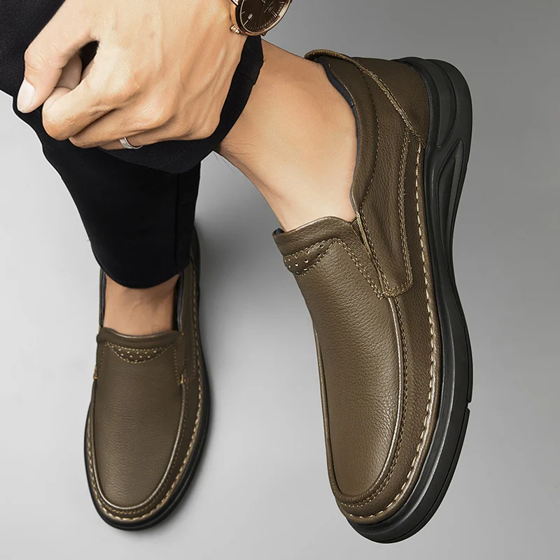 Genuine Leather Mens Business Shoes Lace-Up Mens Slip on Driving Flats Classic Men Shoes for Wedding Outdoor Men Fashion Loafers