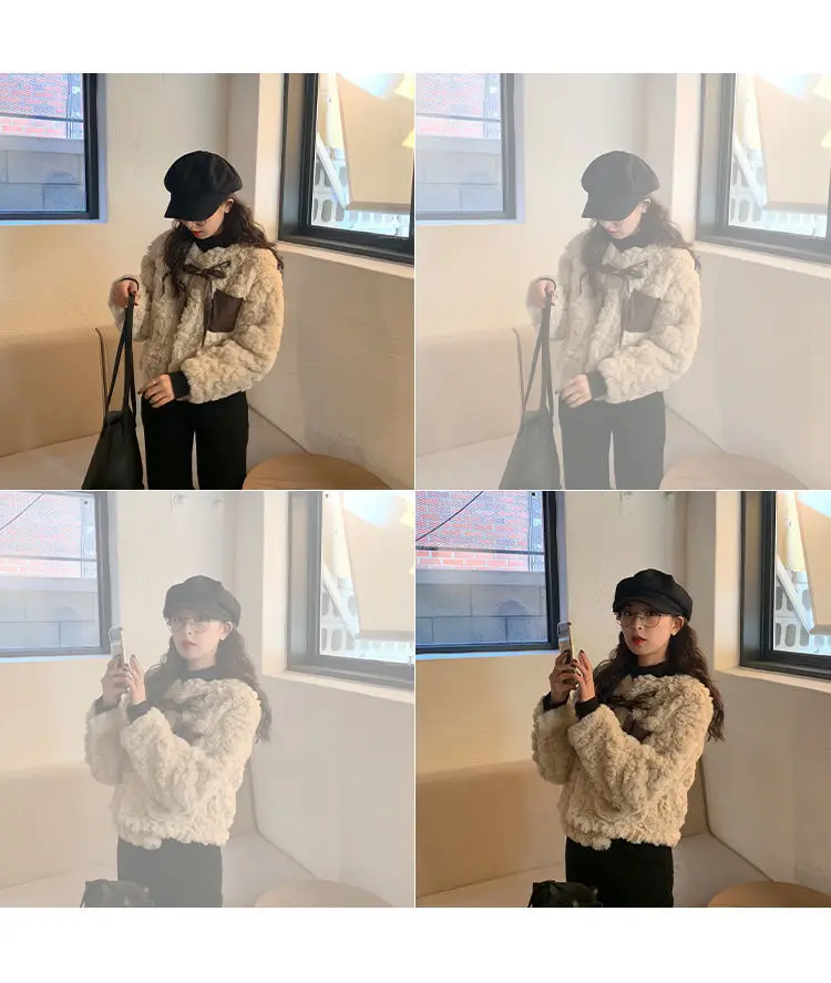 BEENLE Winter Jacket Wool Korean Fashion Cute Bow Short Coat 2023 Spring Casual Loose Cardigan Elegant Soft Top Women Clothing