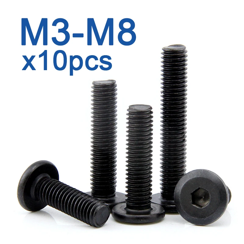 10pcs/lot M3 M4 M5 M6 M8 Black Carbon Steel CM Large Flat Hex Hexagon Socket  Allen Screw Furniture Screw Connector Joint Bolt