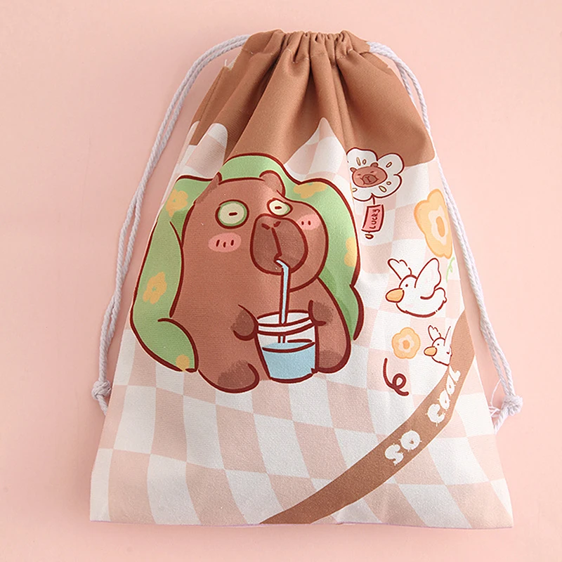 Cute Capybara Travel Drawstring Tote Storage Bag Organizer Bag Underwear Toy Handbag Storage Cartoon Birthday Gift