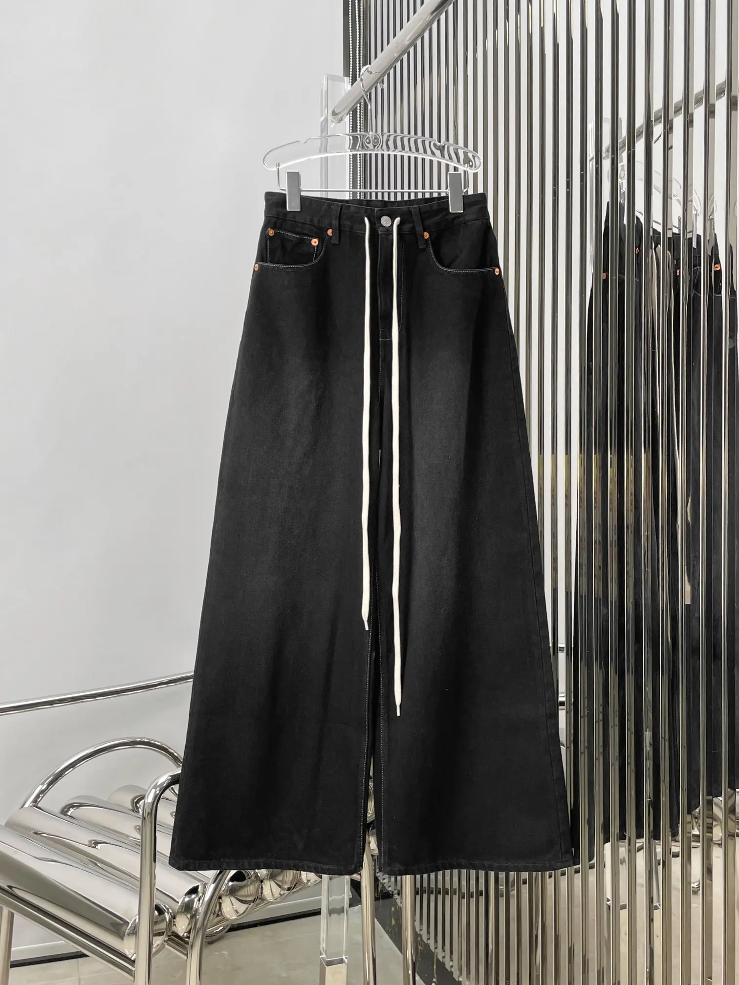 

2023 Women's Clothing lace-up wide-leg jeans Autumn Winter New 1106