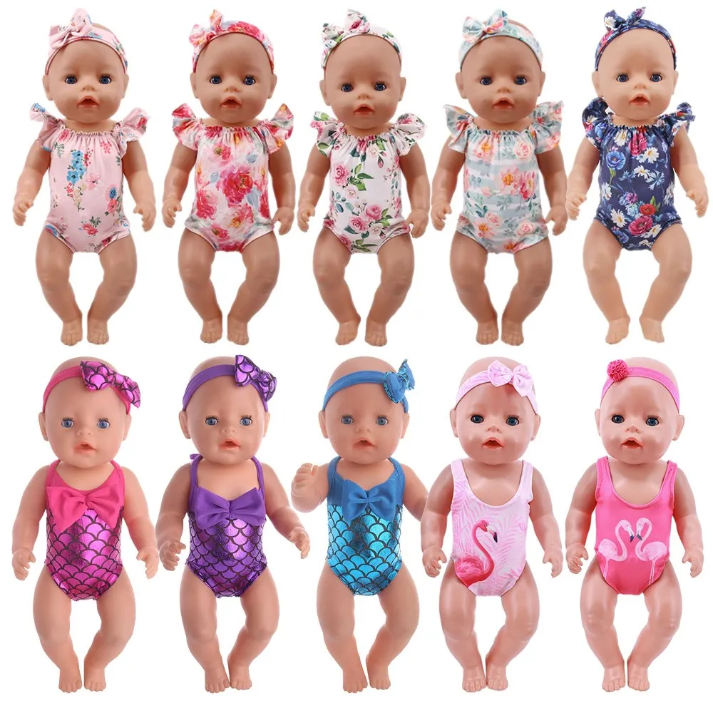Doll Swim Clothes Flamingo Mermaid Swimsuits Fit 18 Inch American of Girl`s&43Cm Baby New Born Doll Zaps Our Generation Girl`s