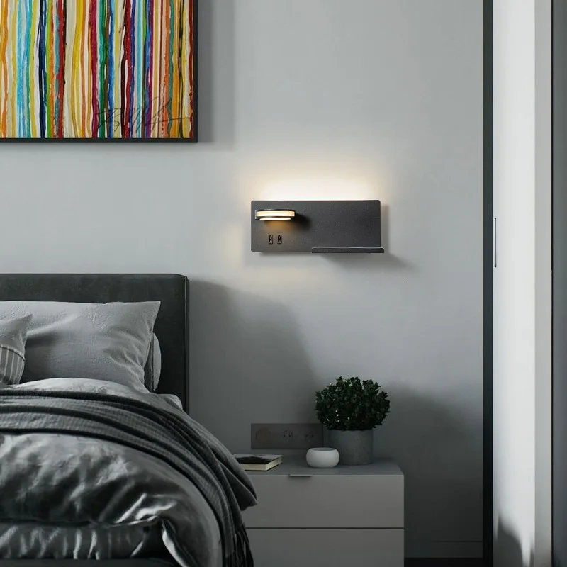 

Multifunctional Wall Light Atmosphere Lighting Reading Usb Charging Wireless Charging Storage Bedside Decor Fixture Bedside Lamp