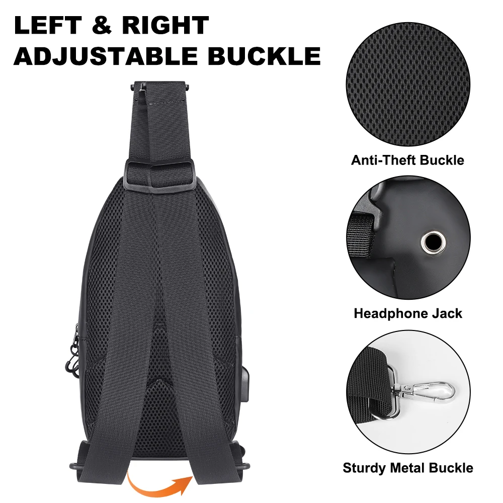 Polarshe Men's Chest Bag Usb Charging Waist Bags Large Capacity Waterproof Lightweight Shoulder Bag Outdoor Chest Pack waist pack sling chest bag