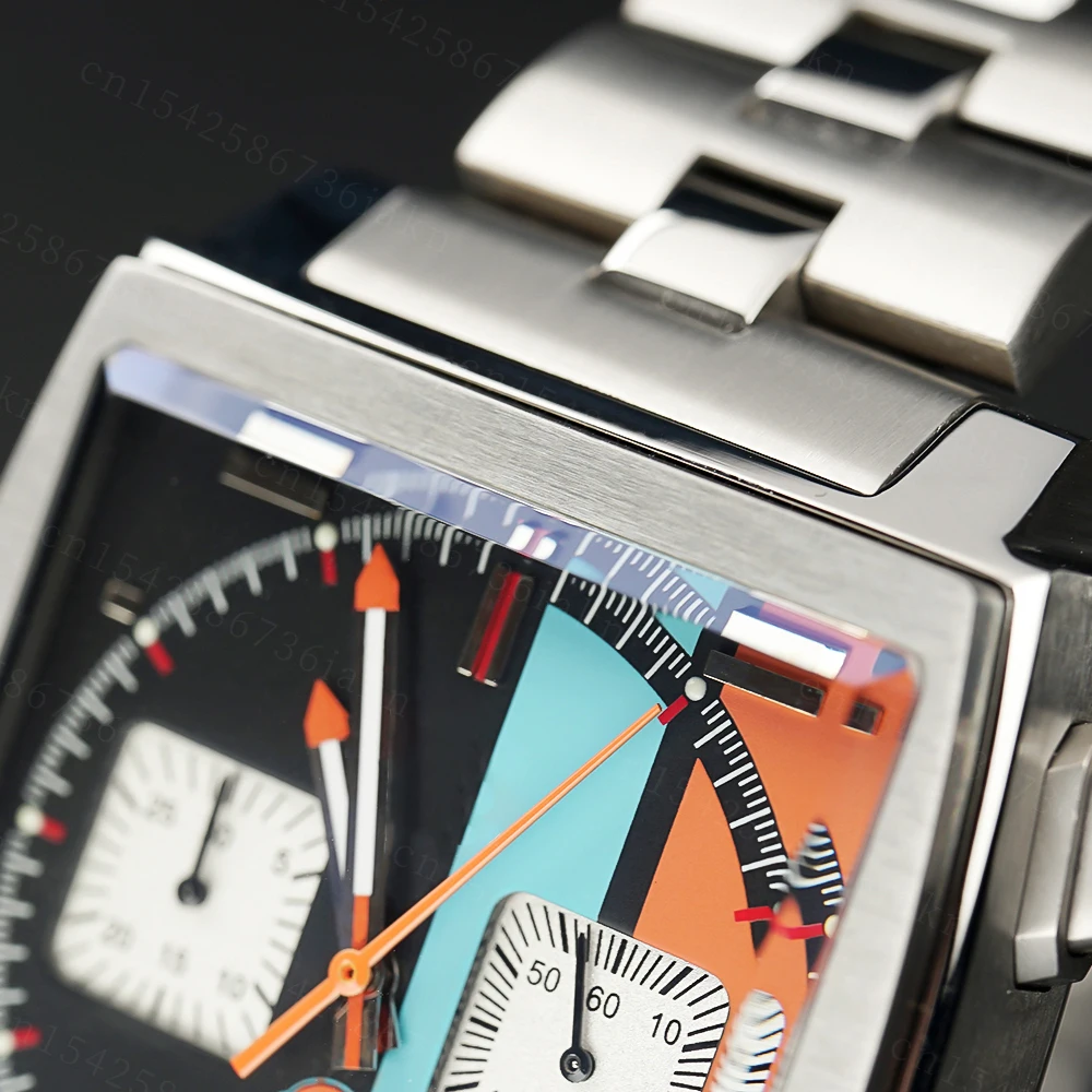 2022 Fashion New Square Color Bar 37mm Men's Leisure Sports Sapphire Mirror Stainless Steel Material Waterproof Quartz Watch