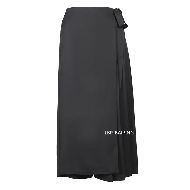 Autumn New 2026 Irregular False Two-piece Skirt Pants Women Black Wide-leg Pant Ladies Elastic Waist Straps Casual Pants Lady