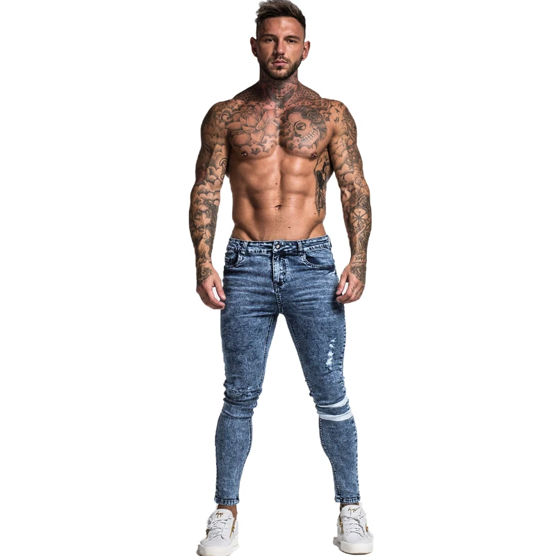 GINGTTO Slim Fit Jeans Men Blue Denim Pants Male Hip Hop Mens Trousers Clothing Stretch High Waist Fashion Jean Hot Sale zm49