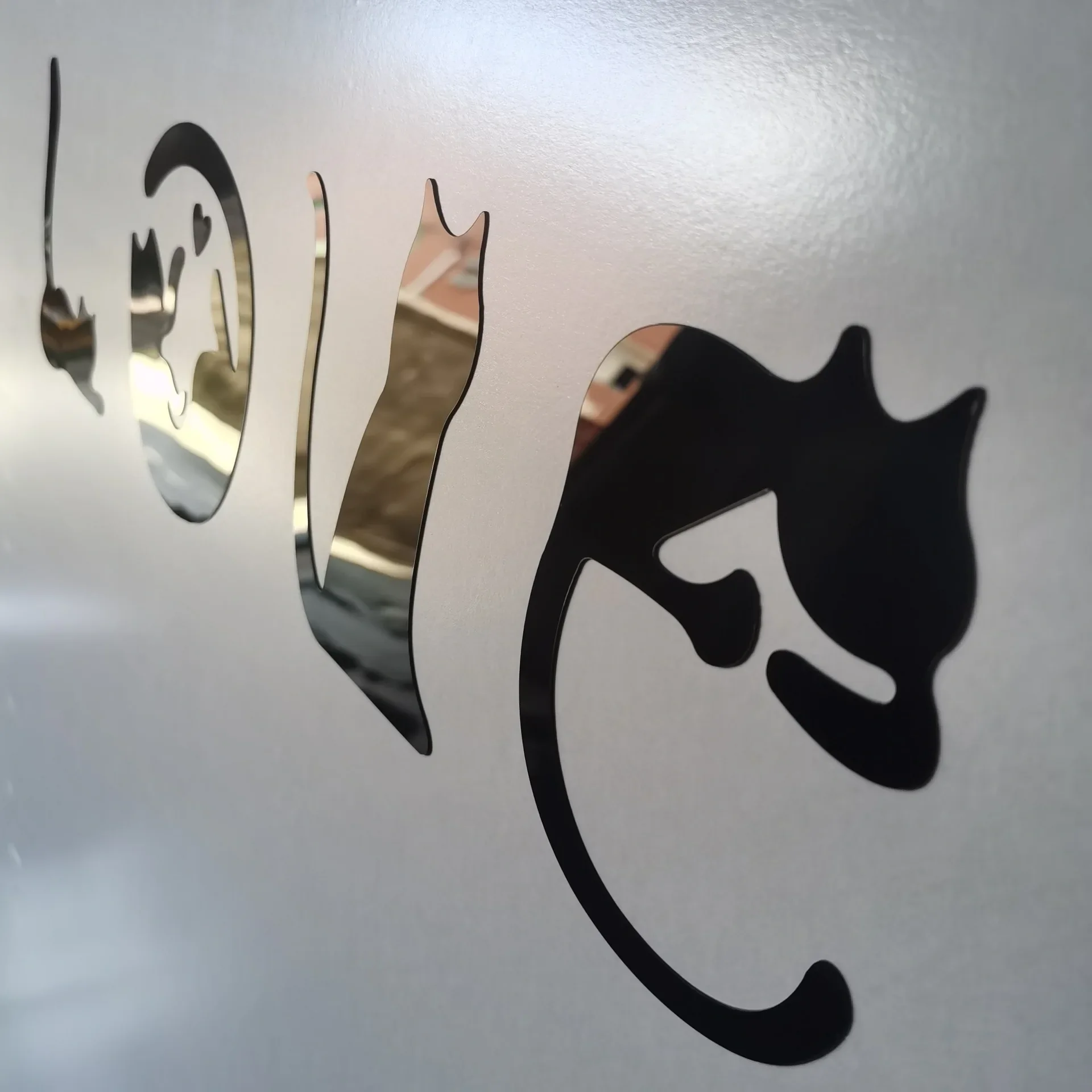 3D LOVE Cat Mirror Wall Sticker Acrylic Paste Home Decoration Cats Wallpaper Bathroom Bedroom Living Door Modern Home Decoration Wall Sticker Mirror Wall Sticker Acrylic Wall Sticker