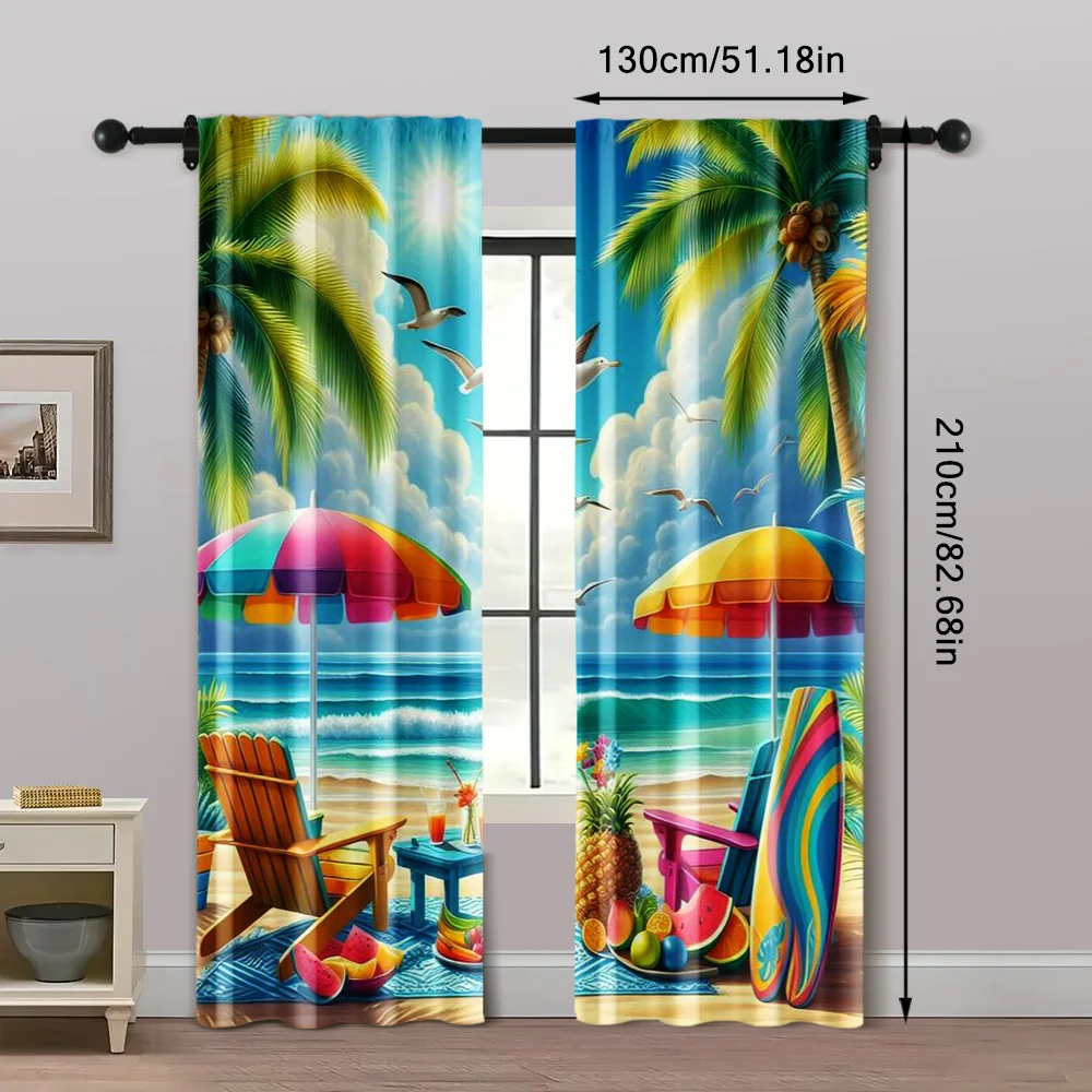 2pc,  Curtains Tropical Beach Surfboard Versatile Polyester,Without Electricity Birthday Party Applies to Parties and Everyday 5