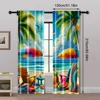 2pc,  Curtains Tropical Beach Surfboard Versatile Polyester,Without Electricity Birthday Party Applies to Parties and Everyday 5
