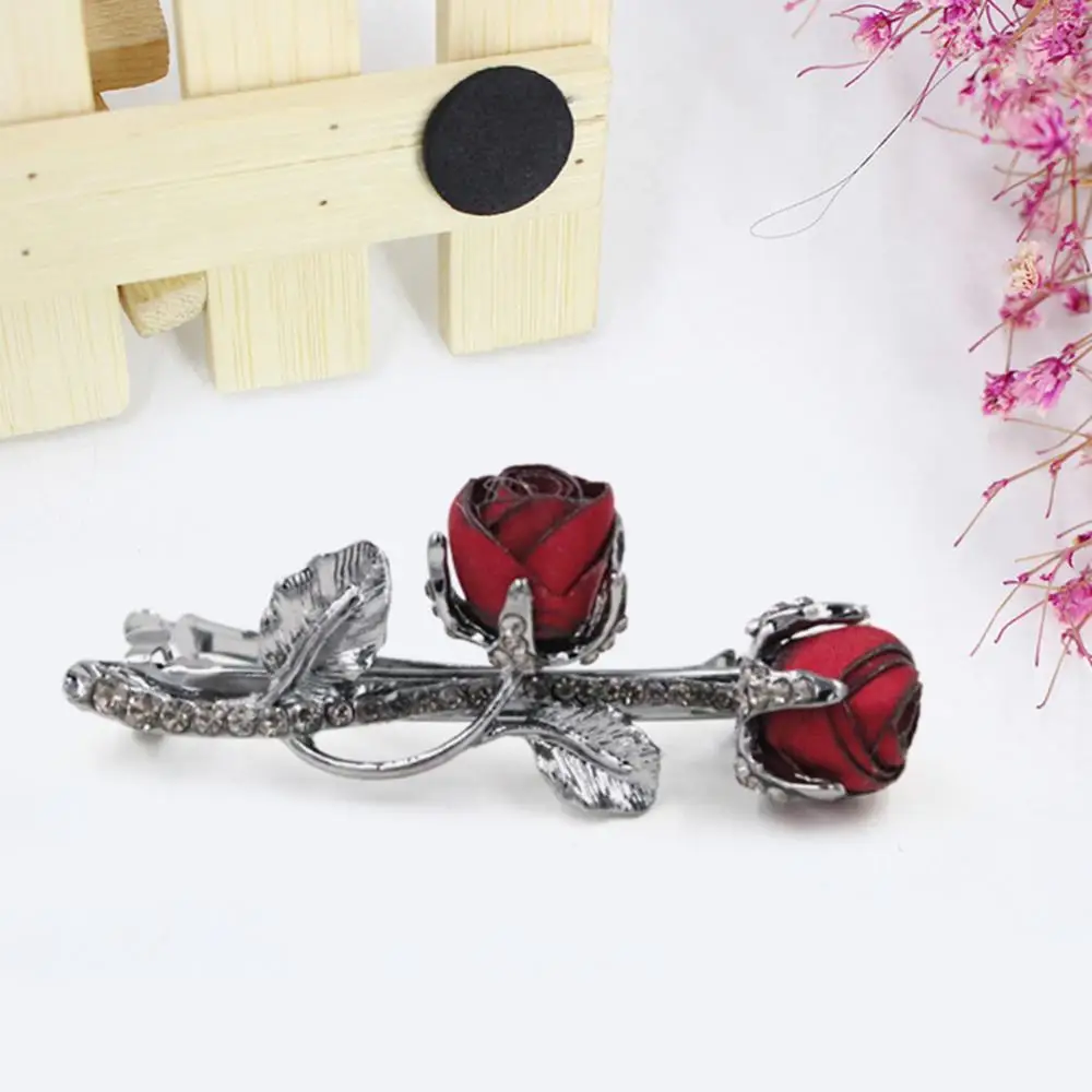 

Fashion Headwear Sweet Rose Flower Rhinestone Alloy Women Hair Clip Hairpin Headwear
