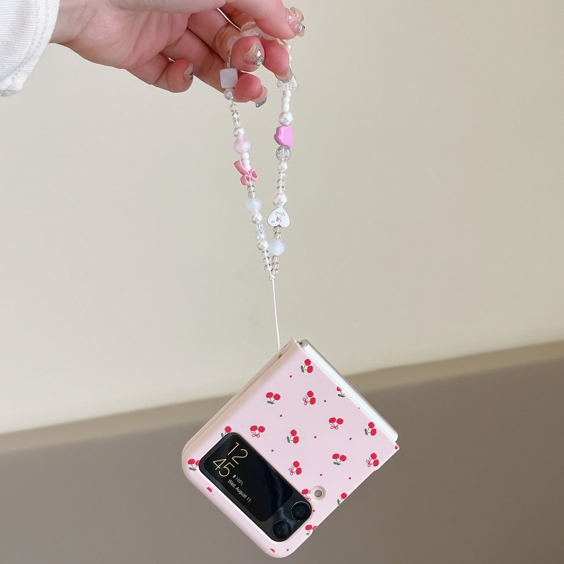 Cherry-Themed Shockproof Bracelet Phone Case with Skin-Feel Texture