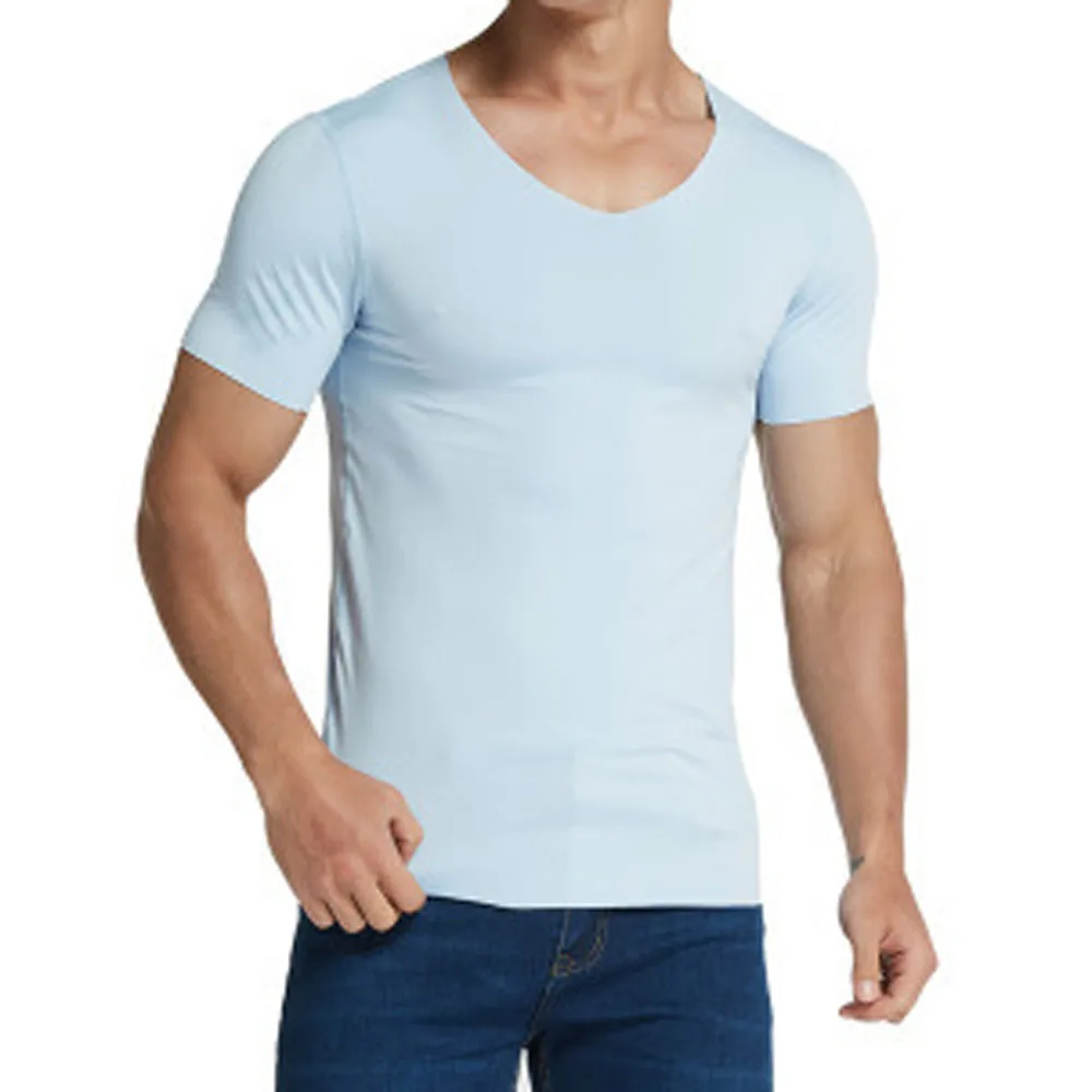 Mens Silk Breathable Short Sleeve Slim Fit Tshirts