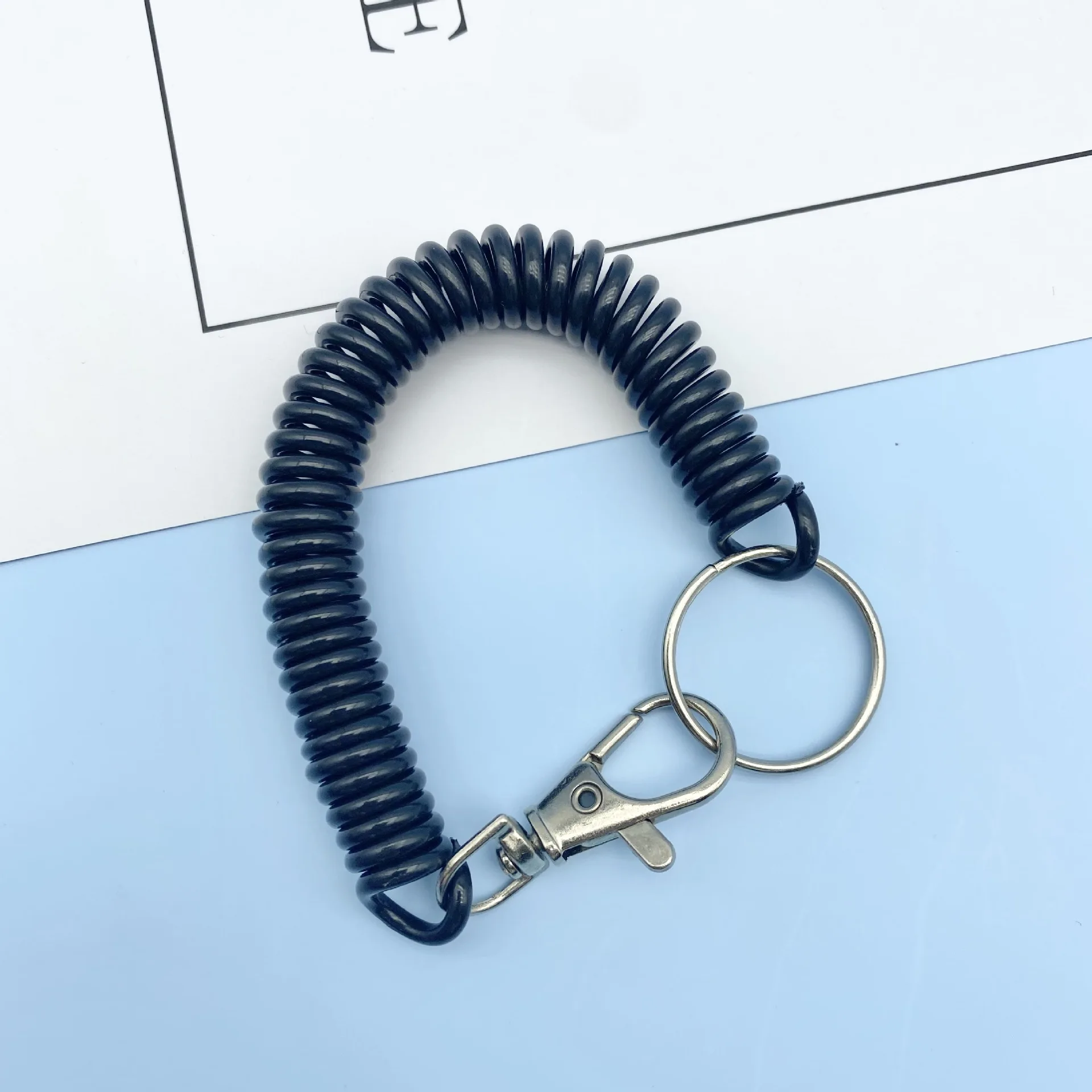 Spring Rope Key Chain Anti-Lost Mobile Phone Cord with Metal Carabiner Holder Straps Keychain Rope Rings Outdoor Camping Access