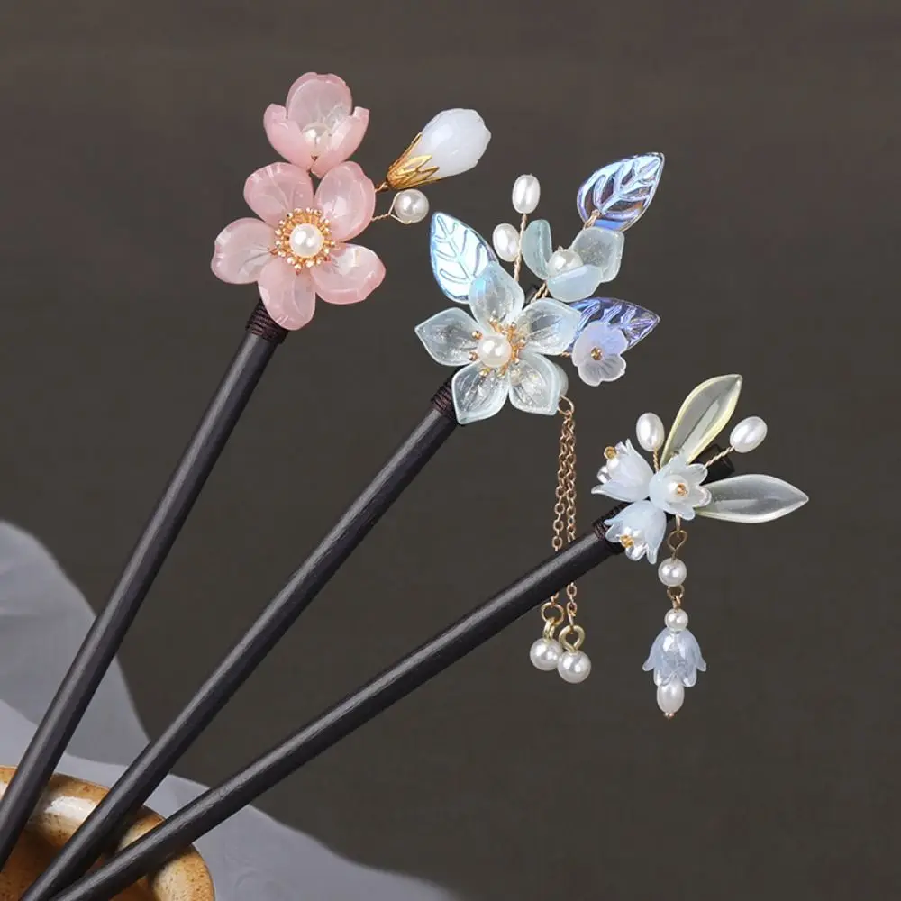 

Ebony Tassel Step Shaking Antique Hairpin Chinese Vintage Pan Hair Stick Ornament Girls Hanfu Headdress Flower Hair Accessories