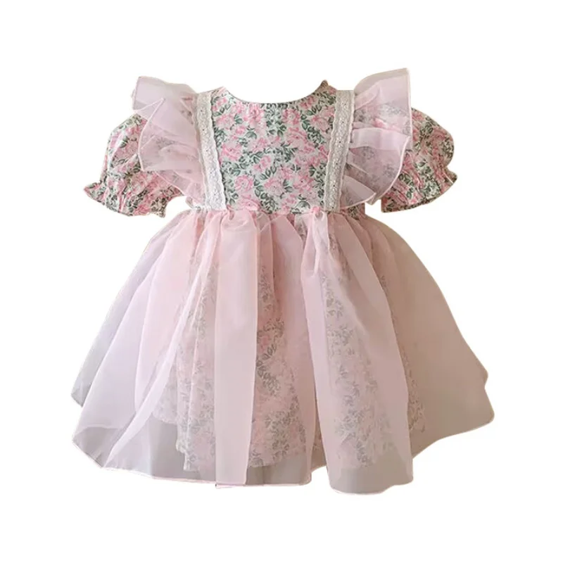 Summer Girl Floral Dresses for Wedding Party 1-6Y Puffy Lace Elegant Princess Dresses for Girls Birthday Ball Gowns Casual Dress