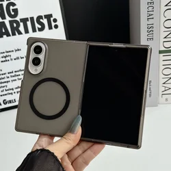 Slim Magnetic Frosted Translucent Shockproof Case for Samsung Galaxy Z Fold Series (Clear Black)