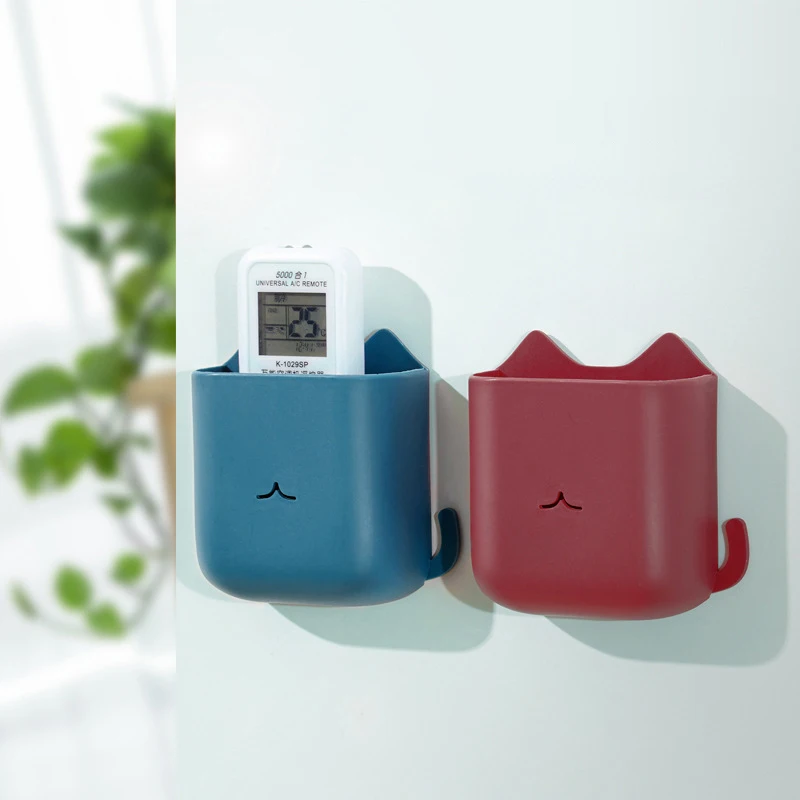 1Pc 벽 마운트 주최자 스토리지 박스 원격 제어 에어컨 스토리지 케이스 휴대 전화 플러그 홀더 스탠드 컨테이너 랙