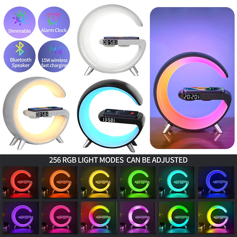 Wireless Charging Station Alarm Clock Lamp Rgb Charger Alarm Clock