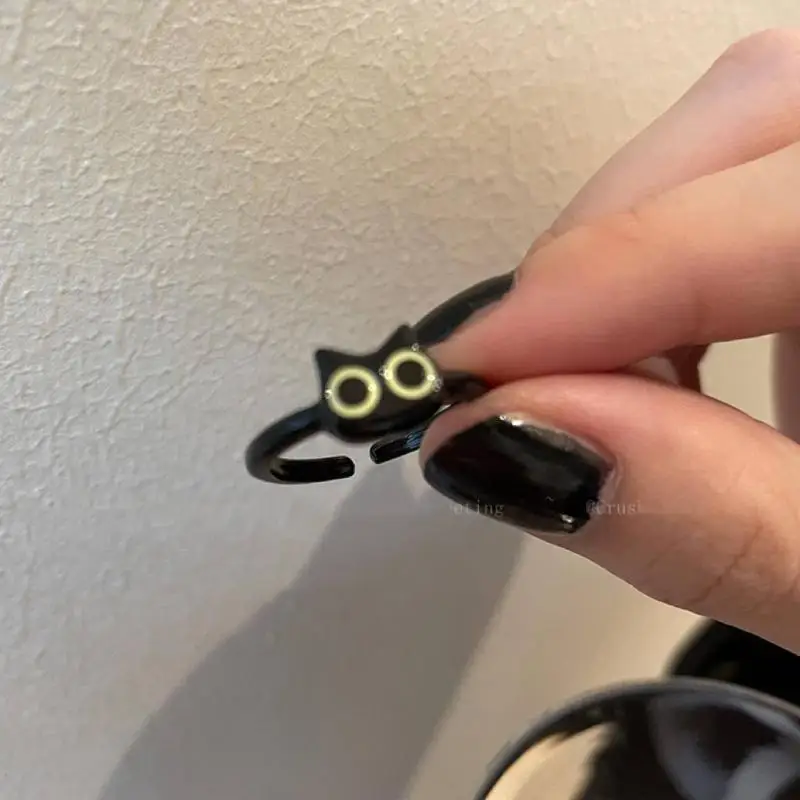 2025 Fashion Style Funny punk style black cat for women, fashionable and cute long couple convertible ring, artificial ring_voghion.com