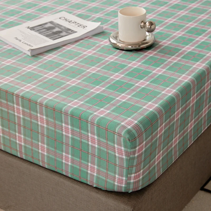 Cotton Fitted Sheet Soild Color with Elastic Band Non Slip Adjustable Mattress Cover Soft Comfortable for Double King Queen Size 3