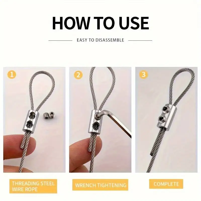 Adjustable Stainless Steel Wire Rope Lock Clamps 10pcs Self-Locking Fasteners for Home Renovation Double Hole Telescopic