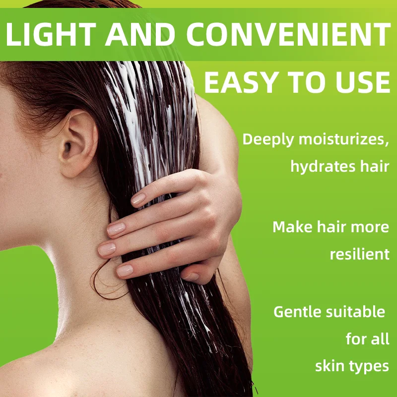 Leave-in conditioner, soft, smooth, and shiny, deeply moisturizing. Suitable for dry and damaged hair, all hair types.