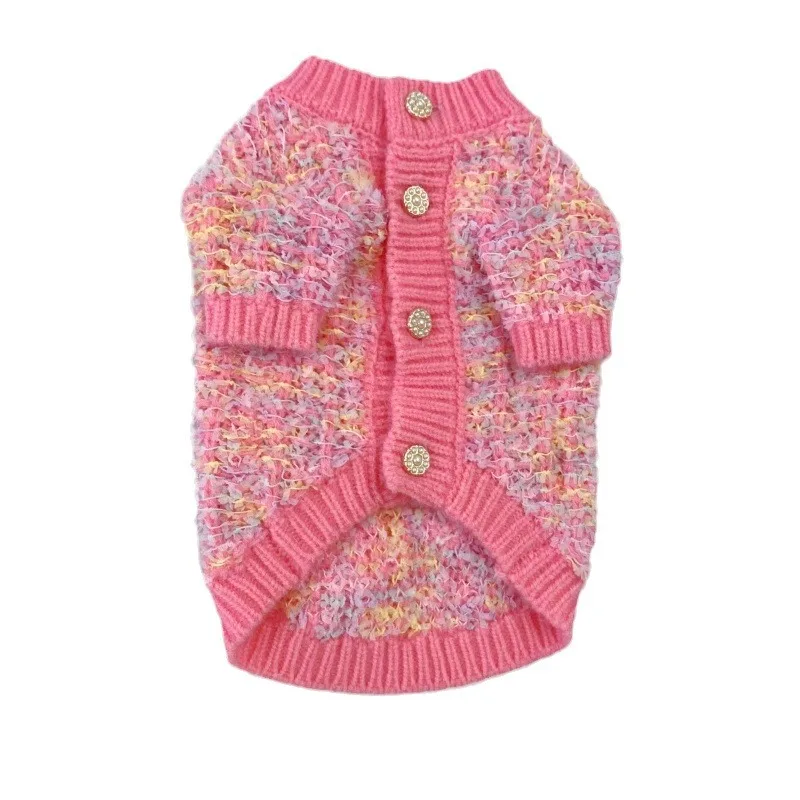 애완동물용 컬러풀한 스웨터, 두꺼운 나비 털실, 니트 가디건 스웨터, 개 고양이, 소형견용 테디 코트, 가을 및 겨울