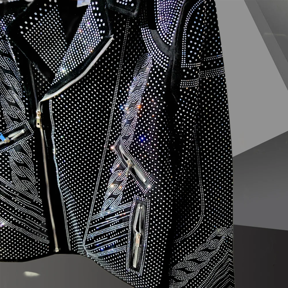 Diamond Rhinestones Jacket Men Top Quality Luxury Hot Drill Punk Club Outfit Jacket Autumn Black Jacket Coat Jaqueta Bomber 4
