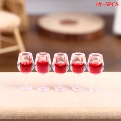 Set of 5 Miniature Red Wine Glasses for Dollhouse Decor and Fairy Garden Display (Type 9)