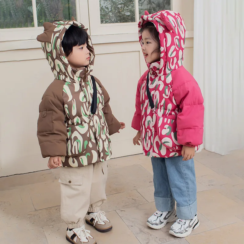 

2023 Childrens Girl Warm Winter Coat Western-style Hooded White Duck Down Camouflage Bag Kid Girl Down Jacket Toddler Girl Coat