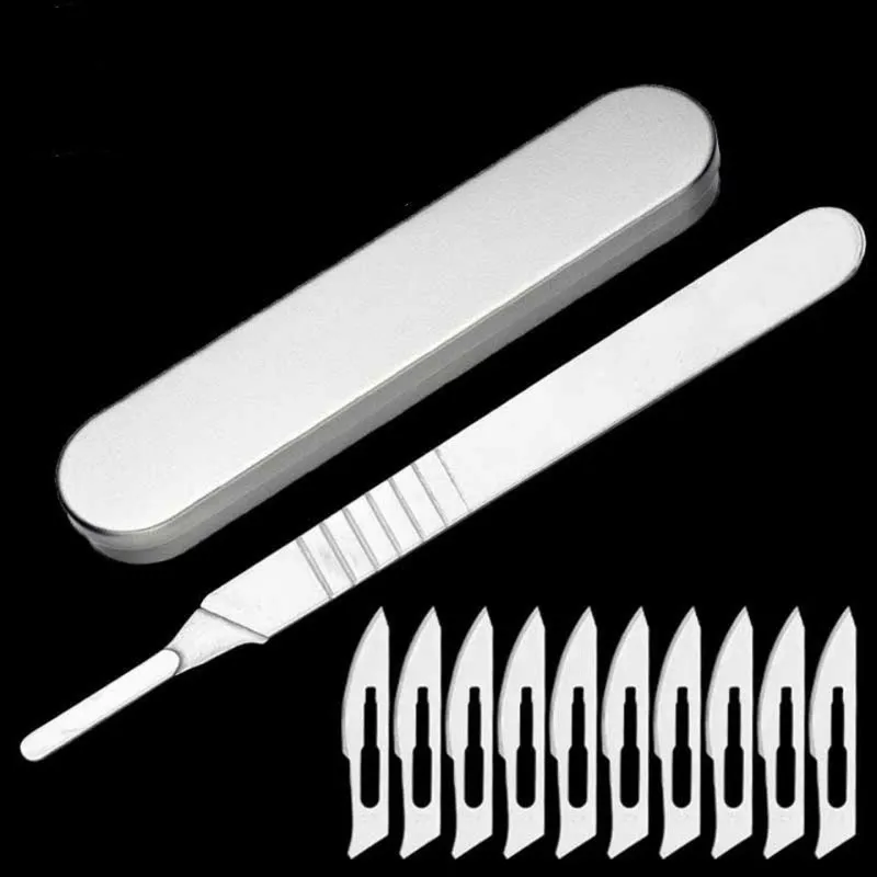 Carbon Steel Carving Metal Scalpel Blades Handle Scalpel DIY Cutting Repair Animal Surgical Knife Tool Kits Box Non Slip 11# 23#