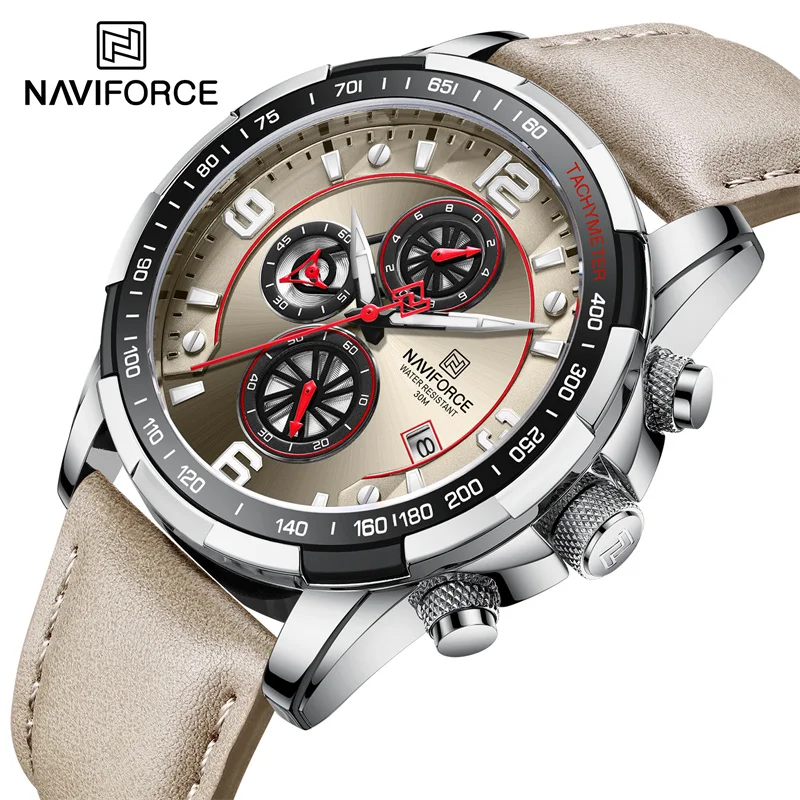 

NAVIFORCE 8020 Brand New Men's Quartz Wristwatches Leather Strap Waterproof Sports Date Quartz Watch for Men