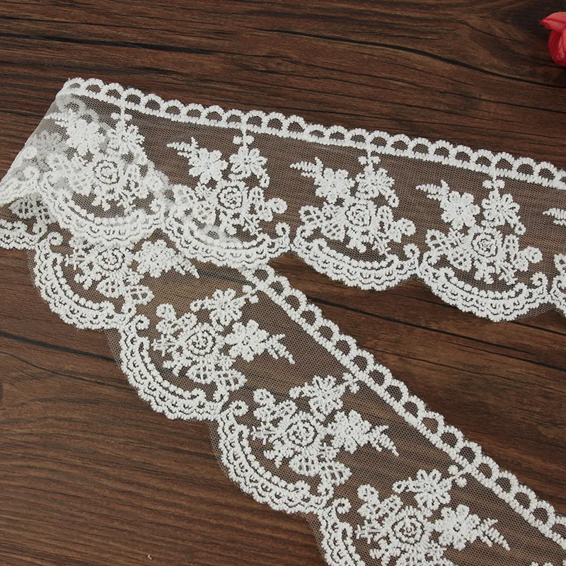 

4Yards/Lot 7cm Width Embroidery Mesh Milk Silk Flower Lace Fabric DIY Skirt Clothing Curtain Sewing Accessories