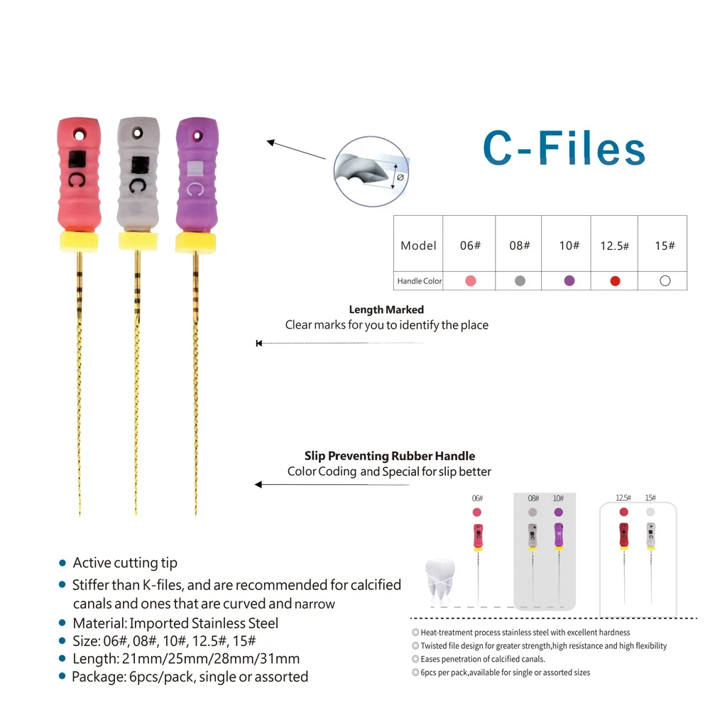 5 X 6pcs/pack Dental Stainless Steel C-Files 21/25mm - Endodontic Files Kit (6#-15#) For Root Canal Therapy_voghion.com